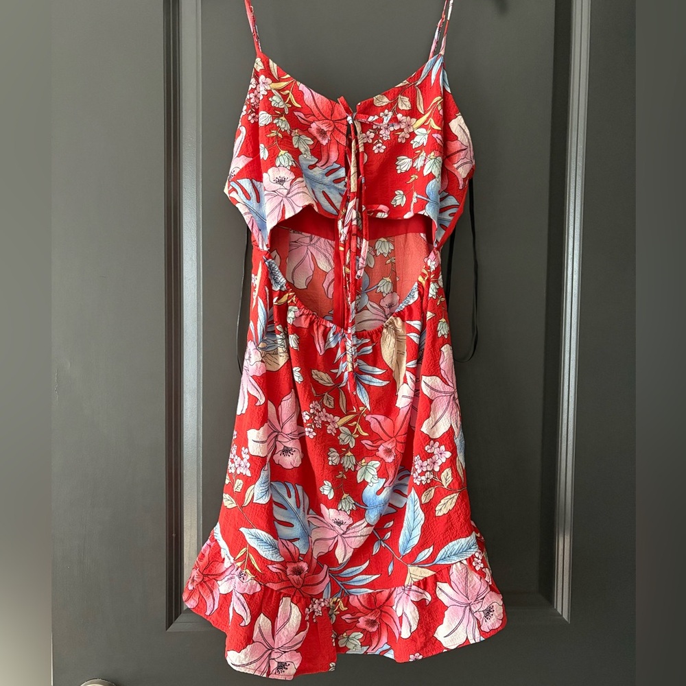 Forever 21 Red Floral Mini Dress with Blue and Pink Accents